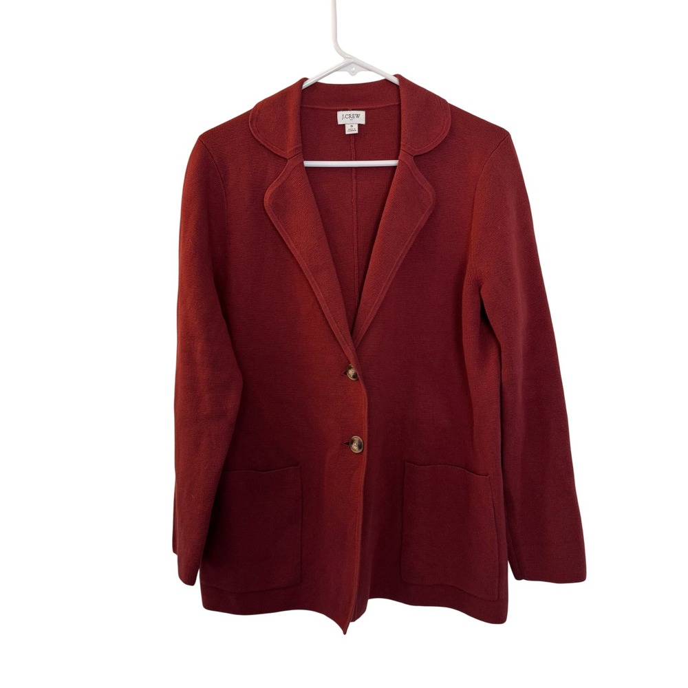 J.Crew Womens Sweater Blazer‎ Brick Red Cotton Knit Cardigan Jacket Small